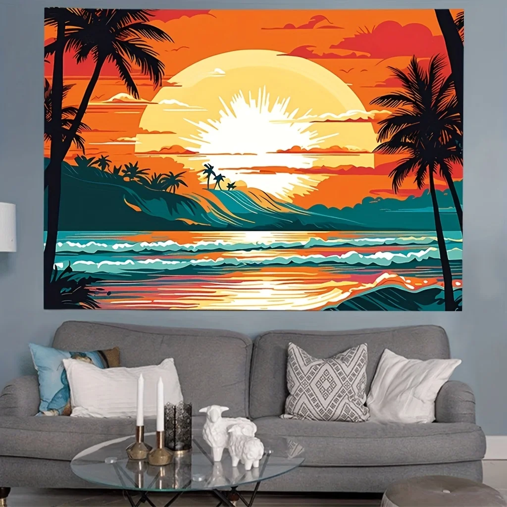 Beach and Palm Art Tapestry - Unique Coastal Design for Home Decor - Adds Warmth and Serenity to Any Room