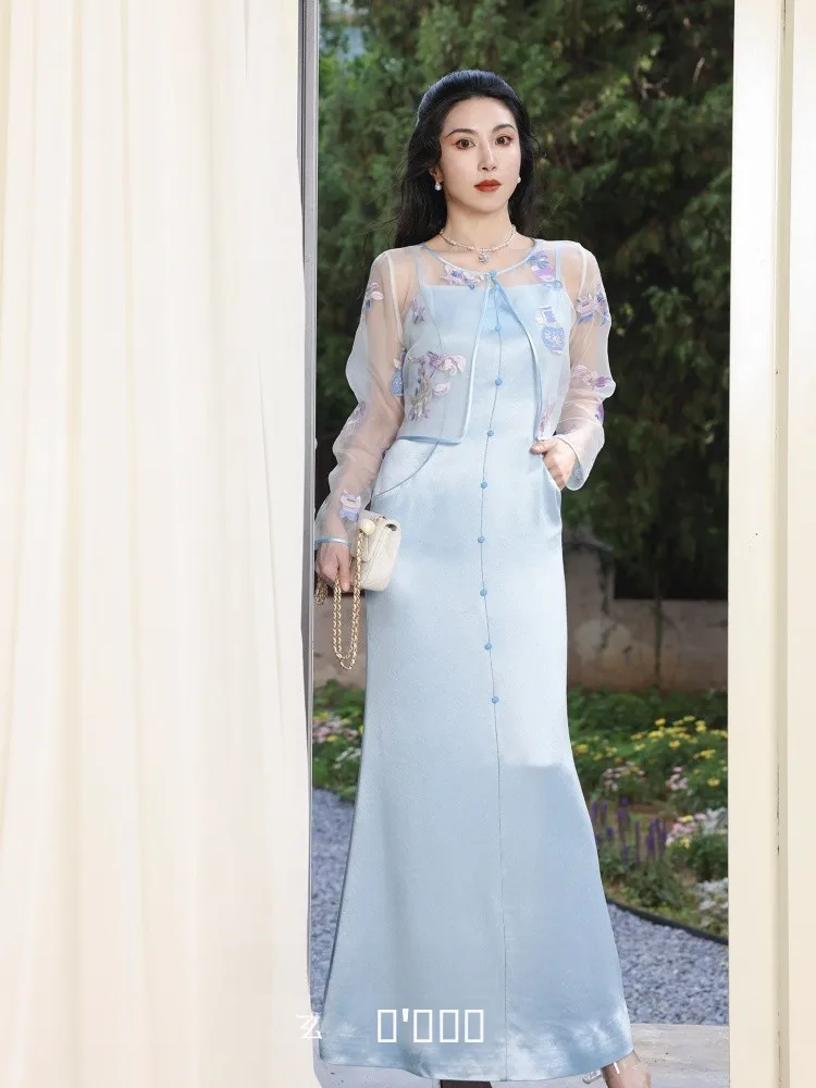 

Xuan ng Ji Тяжелая рабочая вышивка Шелковая защита от солнца irt Ocet Acidic Slim Fit ter Dr Faionable женский комплект