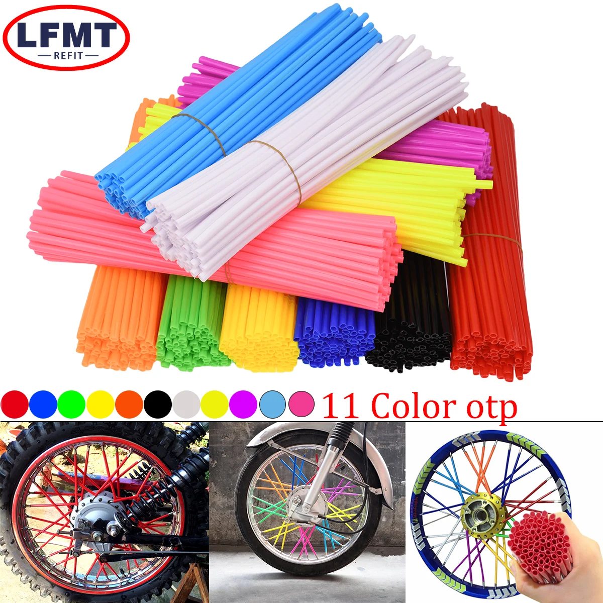 

36Pcs Motorcycle Wheel Spoked Protector Wraps Rims Skin Trim Covers Pipe For Motocross Bicycle Bike Cool Accessories 11 Colors