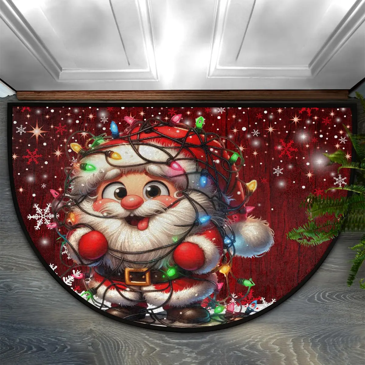 VIKAMA Christmas Old Man Red Half Round Door Mat Non Slip Washable Semi Circle Area Rug Absorbent Soft Half Moon Rug Home Decor