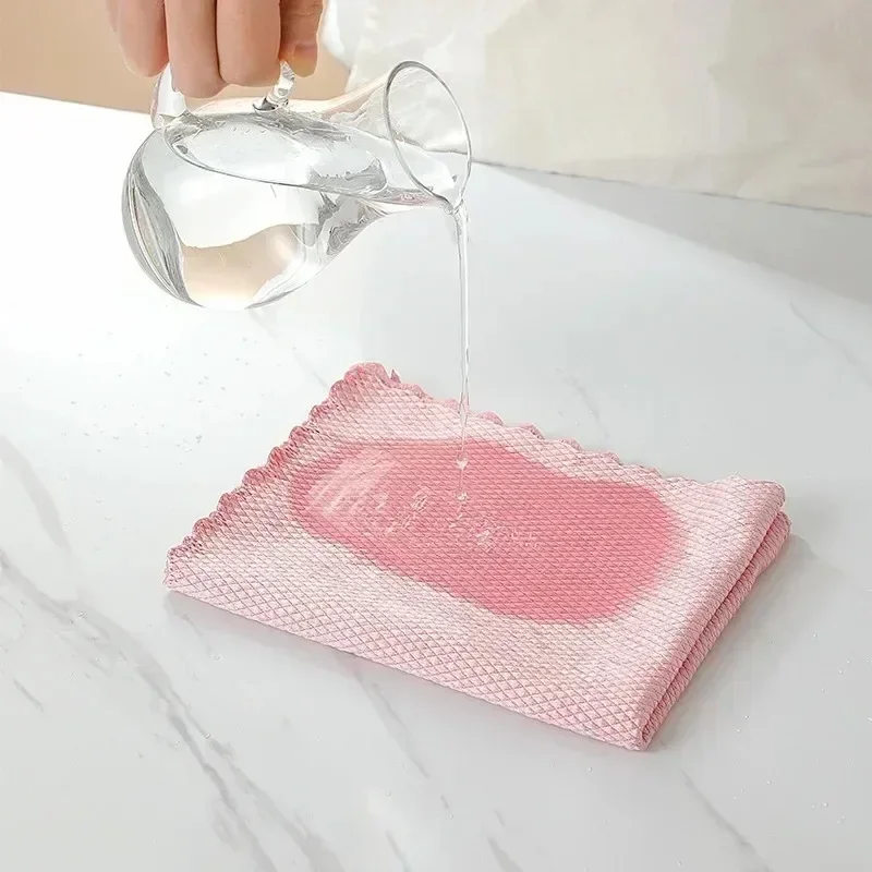 Fish Scale Microfiber Cleaning Cloth Magic Glass Window Wipes Polishing Towels Kitchen Oil-proof Dishcloths Washing Rags Cloths