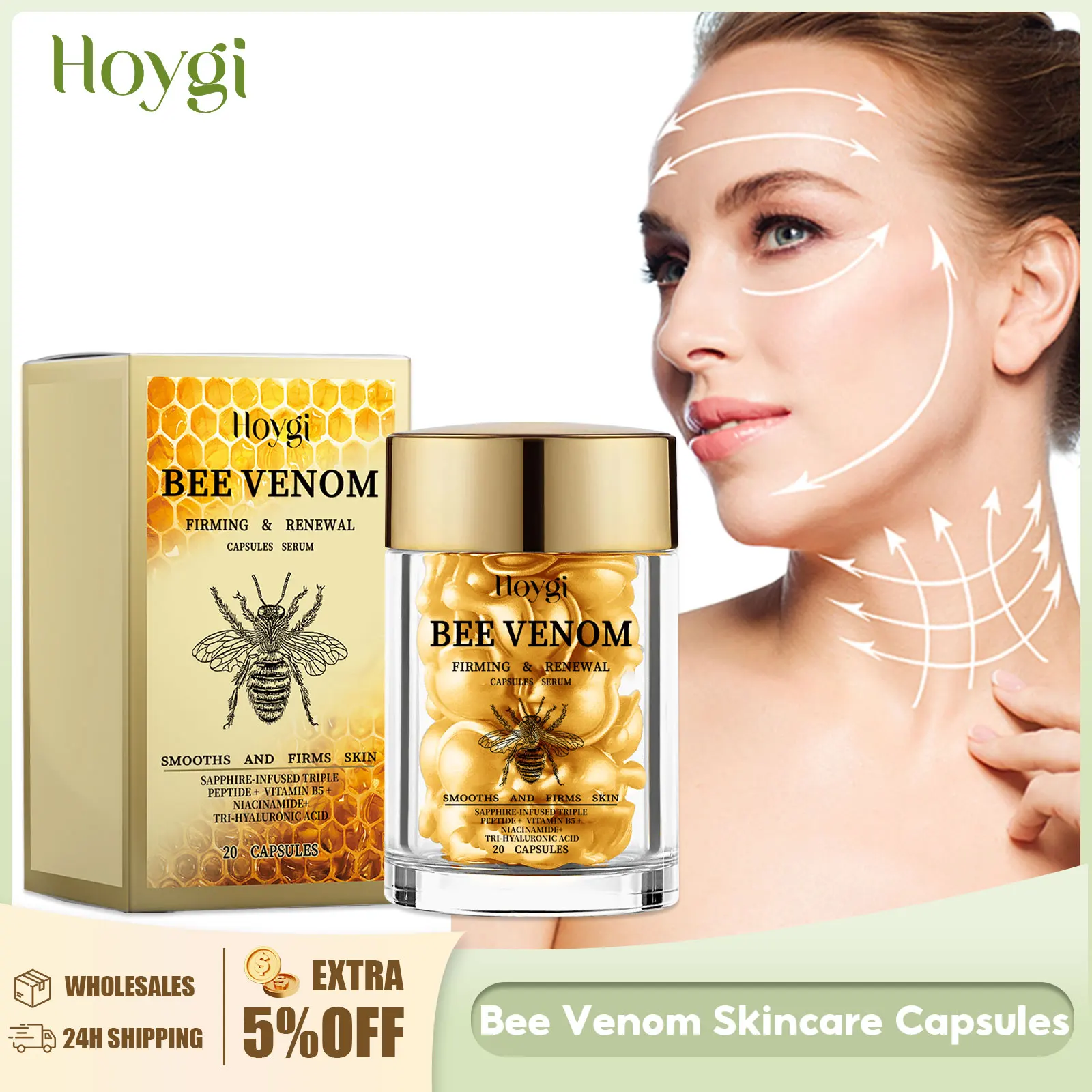 

Bee Venom Facial Essence Capsule Fade Fine Line Firming Lifting Improve Sagging Skin Increase Elasticity Repair Tightening Serum