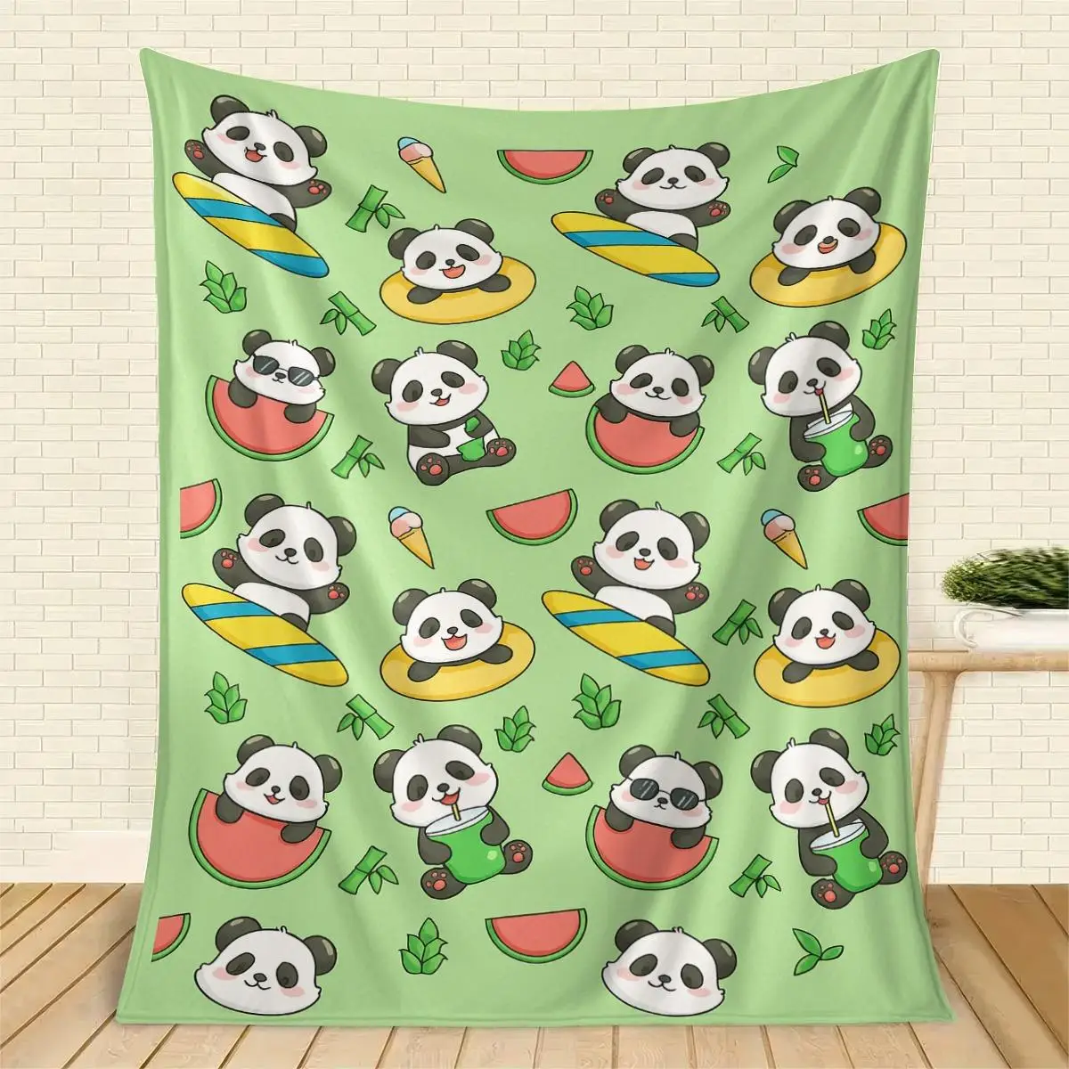 Glasses and watermelon patterns Flannel printed blanket suitable for all seasons suitable for living room office sofa and travel