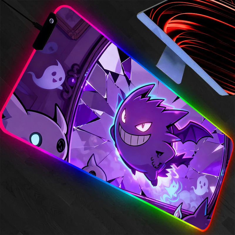 LED Pokemon Pikachu Mouse Pad XXL PC RGB Desk Mat Gamer Office Backlight Carpet Keyboard Table Gaming Accessories Mousepad