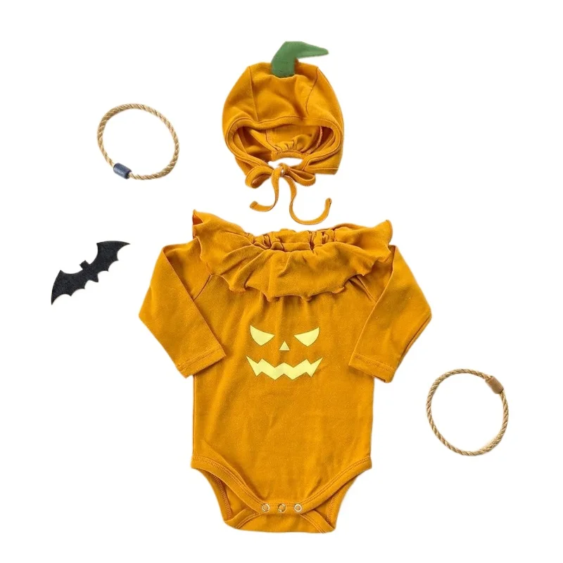 

Комбинезон унисекс для младенцев на Хэллоуин со шляпой, детский милый комбинезон с принтом и соответствующим головным убором, комбинезон для мальчиков и девочек на открытом воздухе