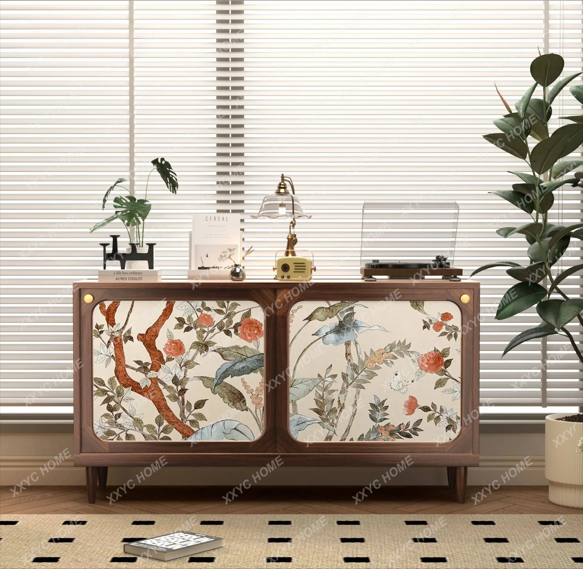 retro entrance cabinet living room light luxury bedside cabinet storage side cabinet solid wood sliding door