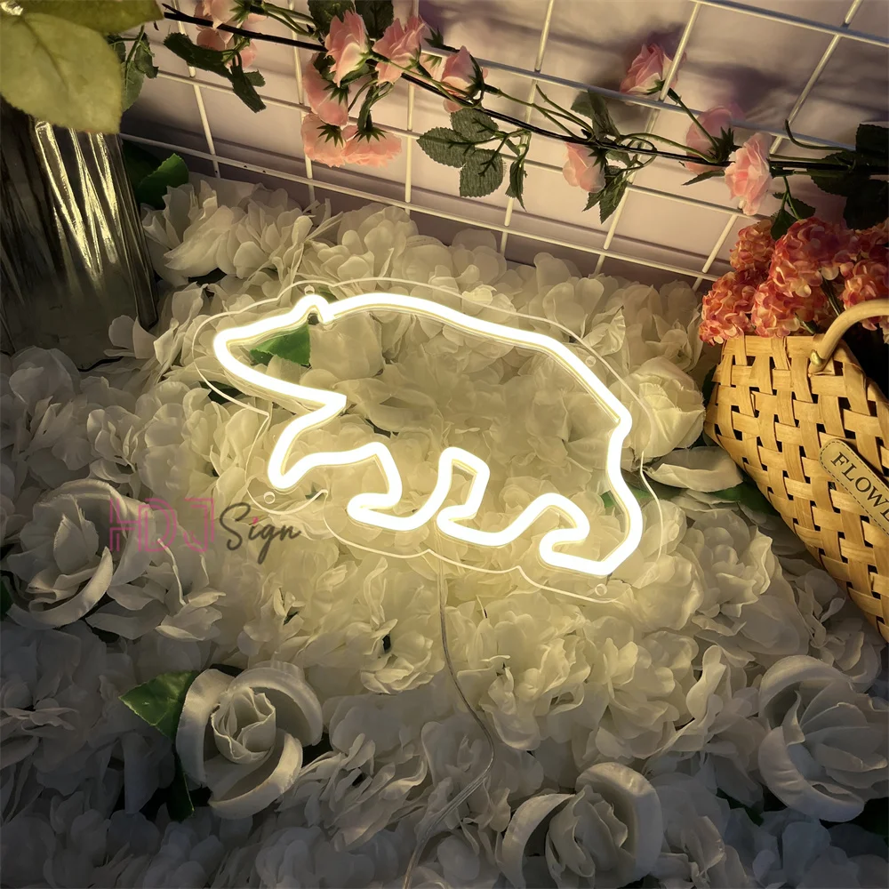 Bear Neon Sign LED Merry Christmas Neon Light Sign for Window Home Bedroom Office Christmas New Year Winter Decorations
