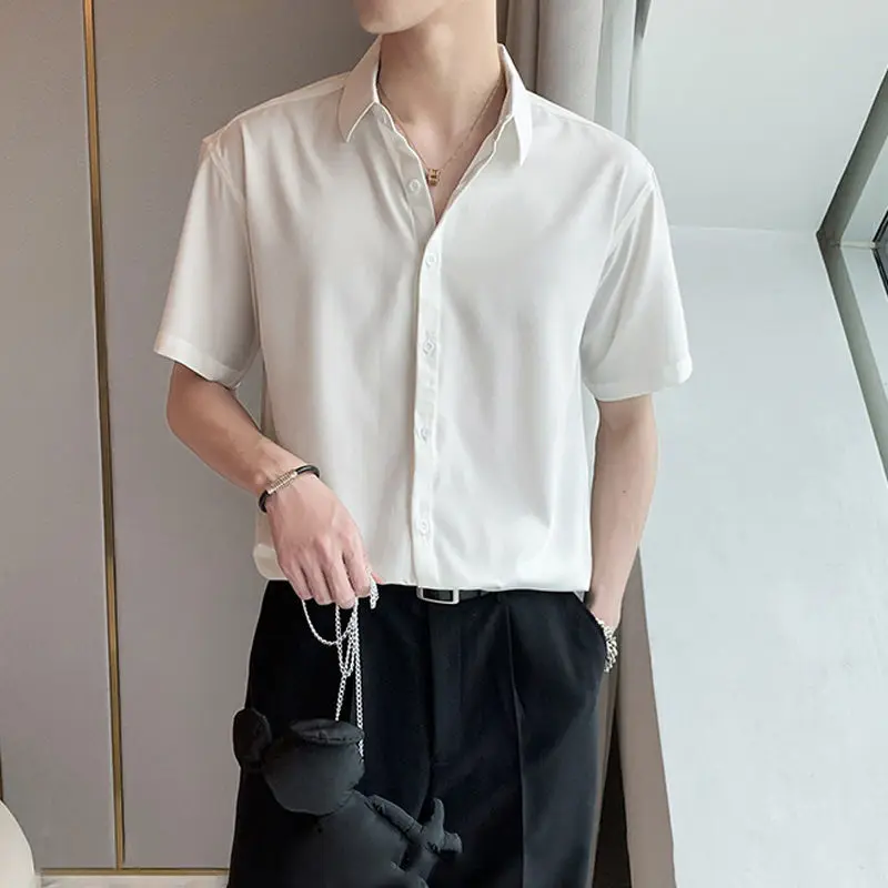 Summer Men Short-sleeved Stretch Shirt Korean Style Slim Casual Breathable Cardigan