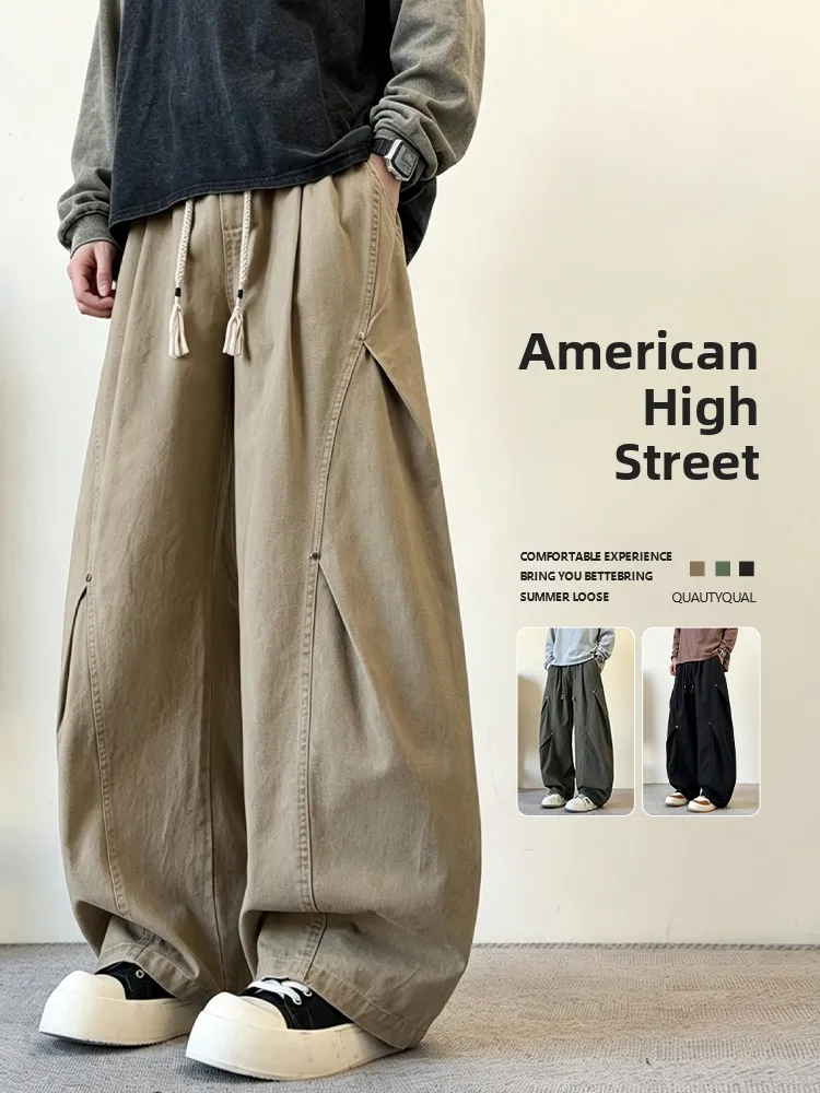 American High Street Style Men's Loose Straight Leg Workwear Pants Autumn New Arrival Wide Leg Trousers Casual Long Pants