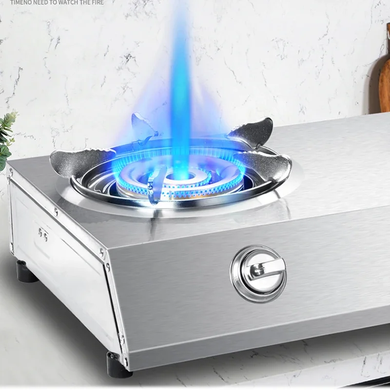 220V Gas Double Stove Desktop Nine-chamber Fierce Fire Stove Old-fashioned Stainless Steel Liquefied / Natural Gas for Kitchen