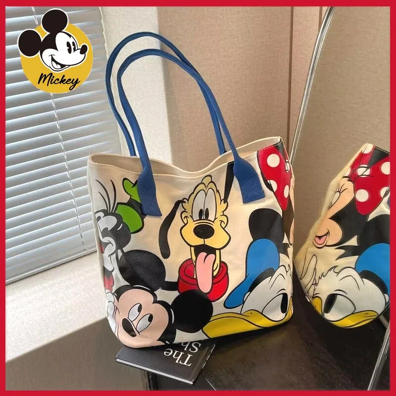 

Hot Sales Mickey Minnie Mouse Canvas Shoulder Bag Large Capacity Storage Multi-Pocket Zipper Fashion Travel Must Have Girl Gift