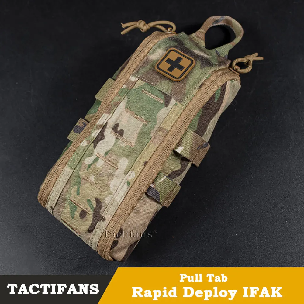 Tactifans Hunting Bags IFAK First Aid Kit Empty Pouch Pack Rapid Deploy Pull Tab Shock-cord Inner Panel MOLLE Clip Hunting