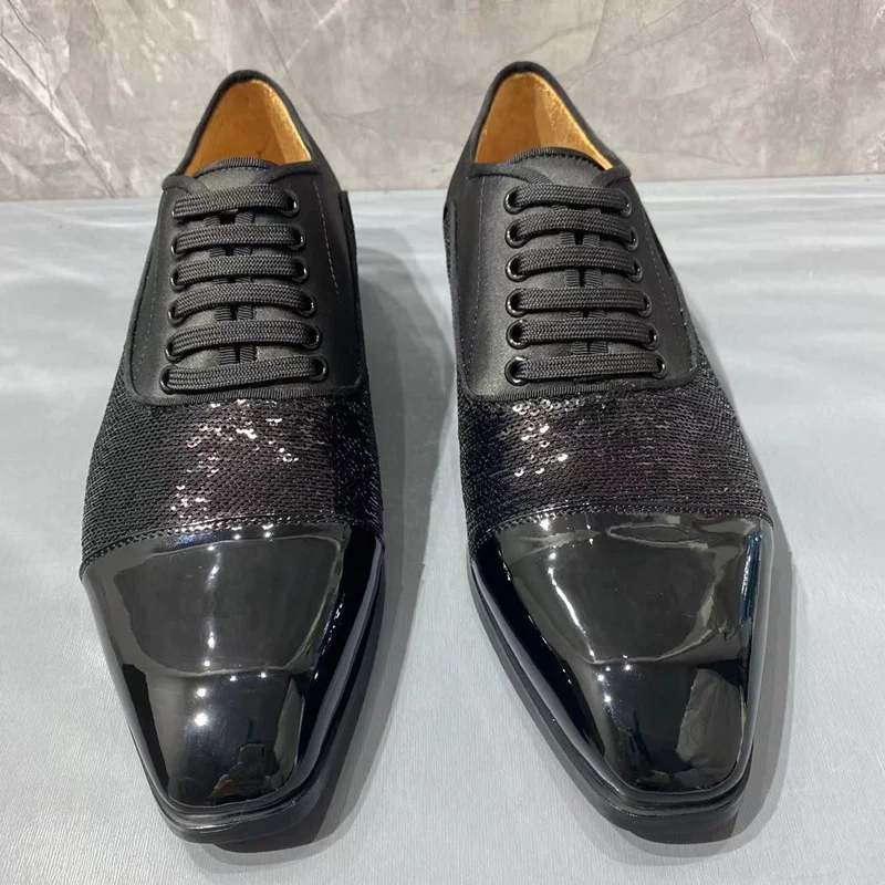 Italy Style Black Leather Shoes Men Glitter Shoes Luxury lace-up Oxford Formal Shoes For Men Dress Shoes Men's Wedding Shoes