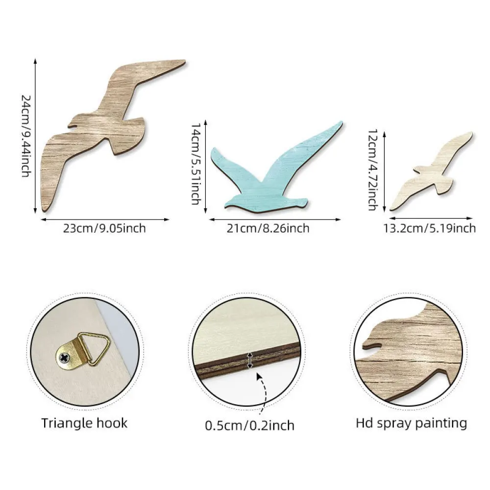 Minimalist Wood Seagull Wall Pendant Nautical Ocean Decor Hanging Ornament Natural Craft For Modern Home Display