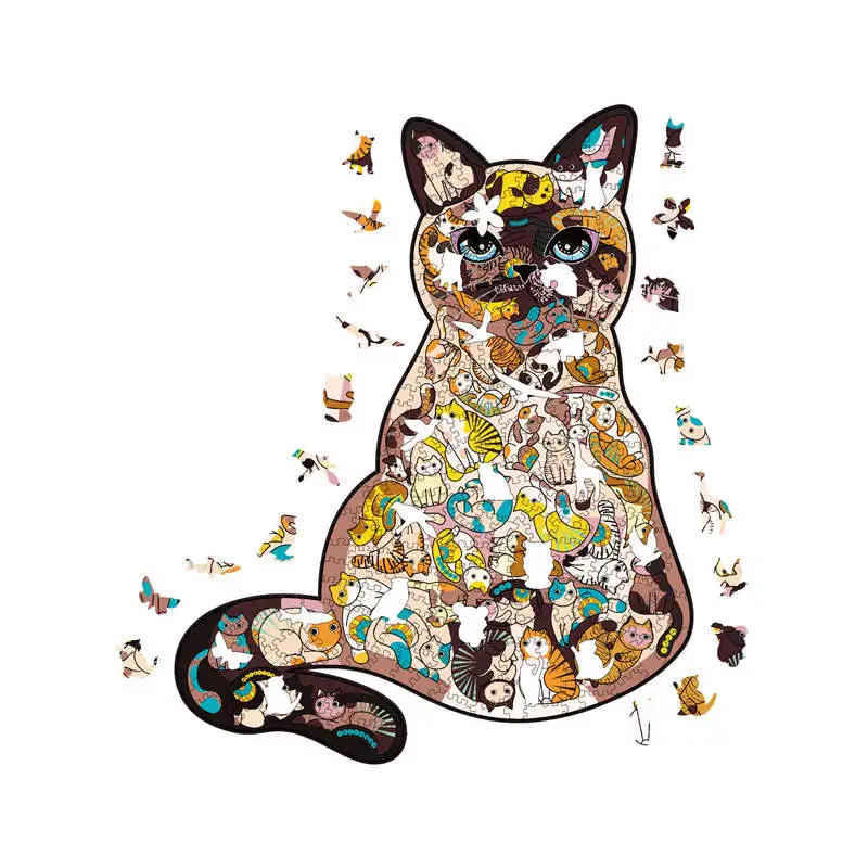 Hot High Quality Wood Cats Jigsaw Puzzle Wooden Puzzles Adults Montessori Educational Toys Children Board Game Birthday Gift