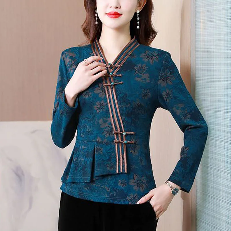 Cheongsam Women\'s Plus Size Tops 2023 Summer Silk Jacquard Irregular Traditional Chinese Style Tang Costume Qipao Shirts Woman