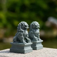 A Pair of Lucky and Wealthy Stone Carvings of Lions, Chinese Feng Shui Qilin Ornaments, Home Bar Ornaments, Desktop Mascots 3