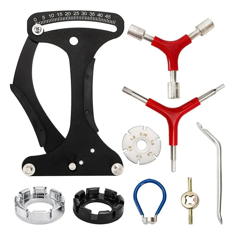 

Y67A-Bicycle Spoke Tension Meter Wrench 8 Pieces Tool Set, Bike Spoke Adjustment Indicator Tensiometer Repair Equipment