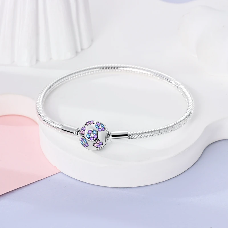17-20cm Bracelet Silver 925 Original Snake Chain Purple Zircon Safe Chain for Charms Beads Pendant  Jewelry Making Gifts image 4