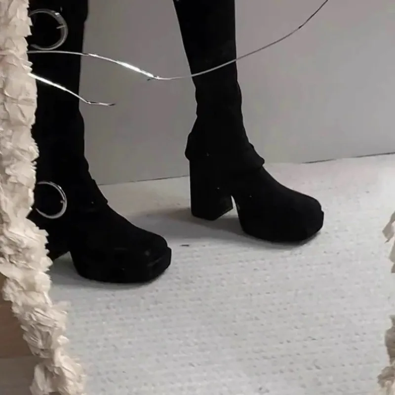 Fashion and Versatile Show Skinny Boots Women's 2026 Autumn New Platform Belt Buckle High Heels