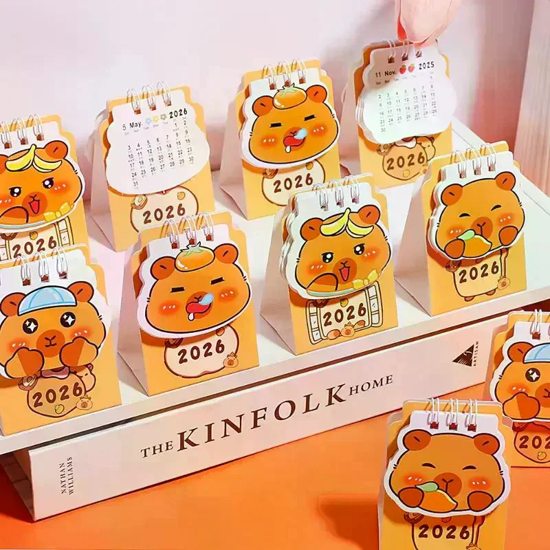 

1 шт. 2026 мини-календарь с рисунком капибары, настольный календарь, офисный школьный портативный календарь, Рождественский подарок для друзей, декор стола