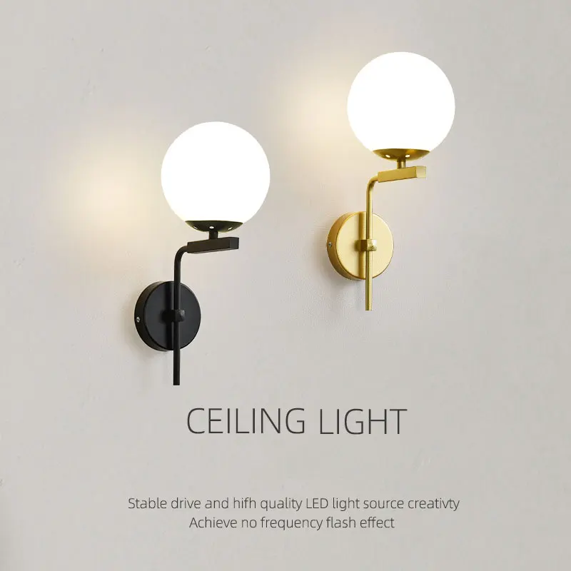 

Modern LED Glass Ball Wall Lights Bedroom Bedside Indoor 5W Gold Wall Lamp Corridor Porch Wall Sconce With E27 Bulb Fixture