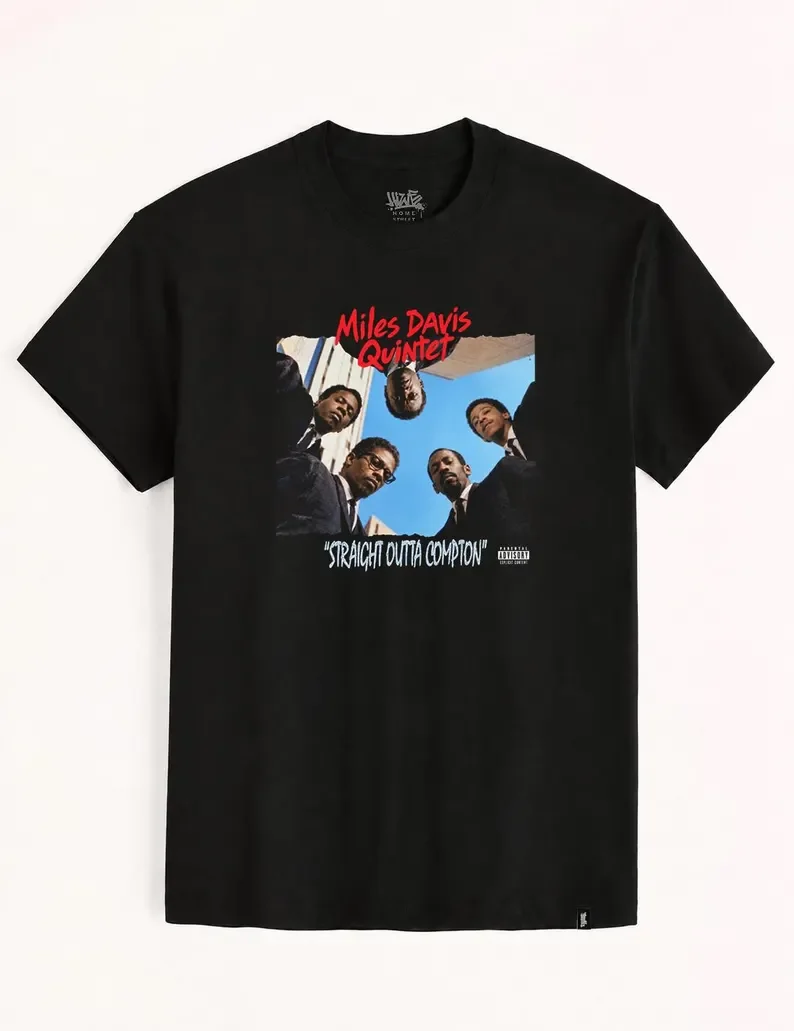 Unisex Black T-shirt “Miles Quintet NWA” – Miles Davis, Jazz and Hip-hop – HIWE