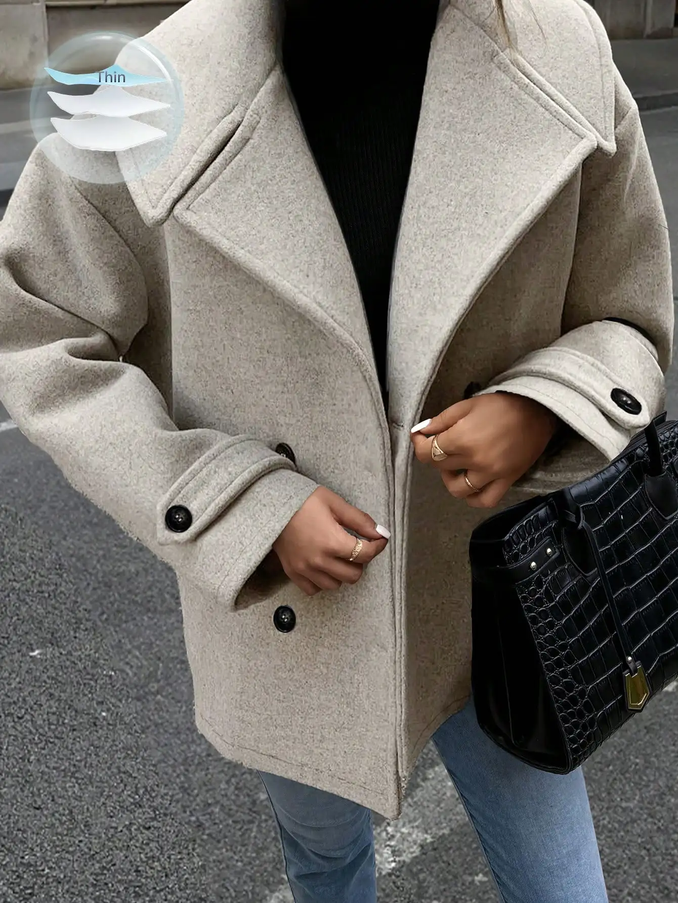 

Женское двубортное пальто EMERY ROSE с воротником-стойкой, повседневная осенне-зимняя куртка