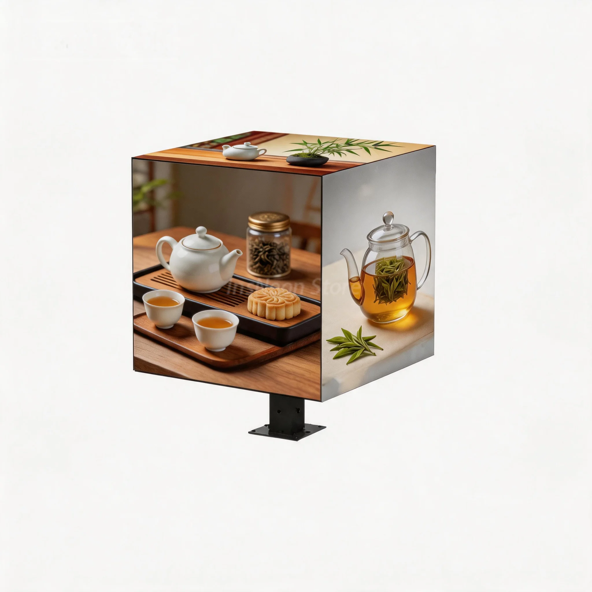Custom Square Multi-sided LED Hanging Light Box, Tea Room Printed Backlit Sign for Tea House Ceiling Restaurant Decor