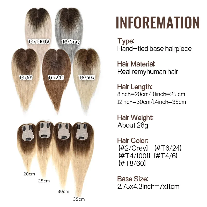Human Hair Topper Women Silk Base Middle Part 25cm 30cm 35cm Premium Remy Hair Quality Guaranteed