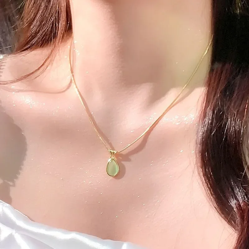 Silver Color Oval Aquamarine Pendant Necklace Ladies Girls Luxury Snake Chain Necklace Fashion Jewelry Gifts for Women 2024 New
