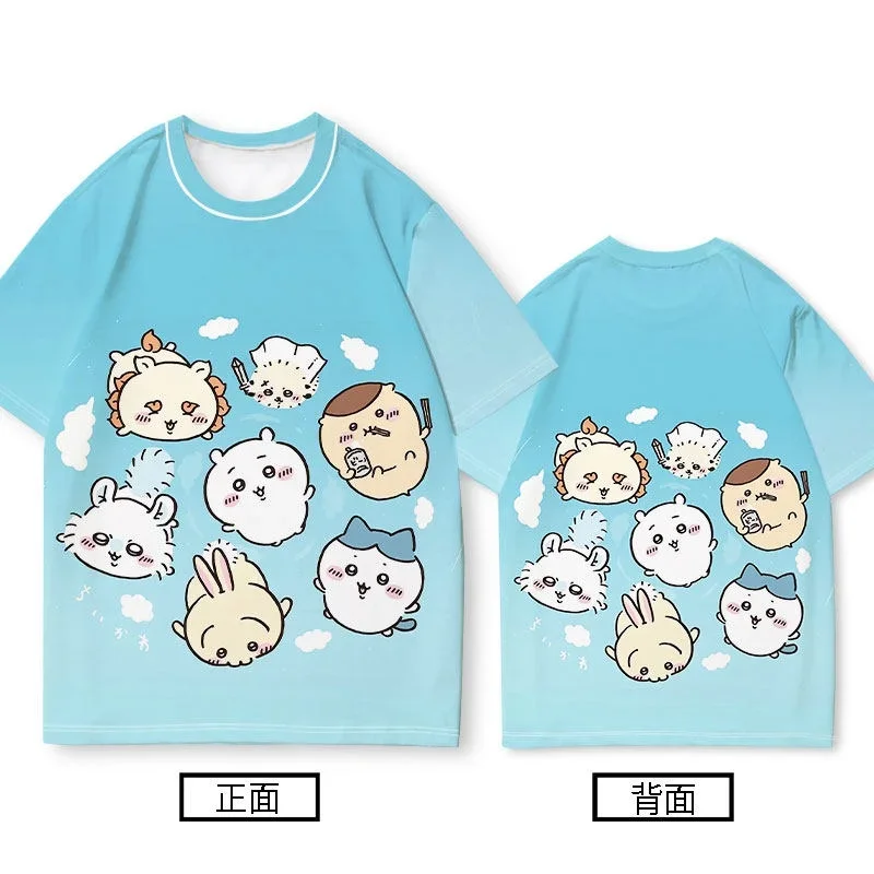 Chiikawa ist überall hier! Weiche, niedliche Cartoon-3D-Print-T-Shirts für Erwachsene Paare, Sportliche Freizeitkleidung, atmungsaktiv, kurze Ärmel, Familien-Matching – Detail 7