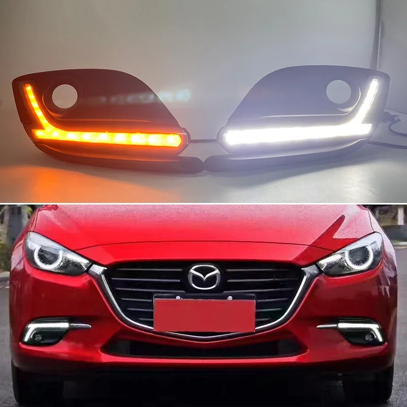 12V LED DRL  For Mazda 3 2017 2018 Axela Daylights Turn Signal Car Accessory  Headlight Daytime Running Light Fog Lamp