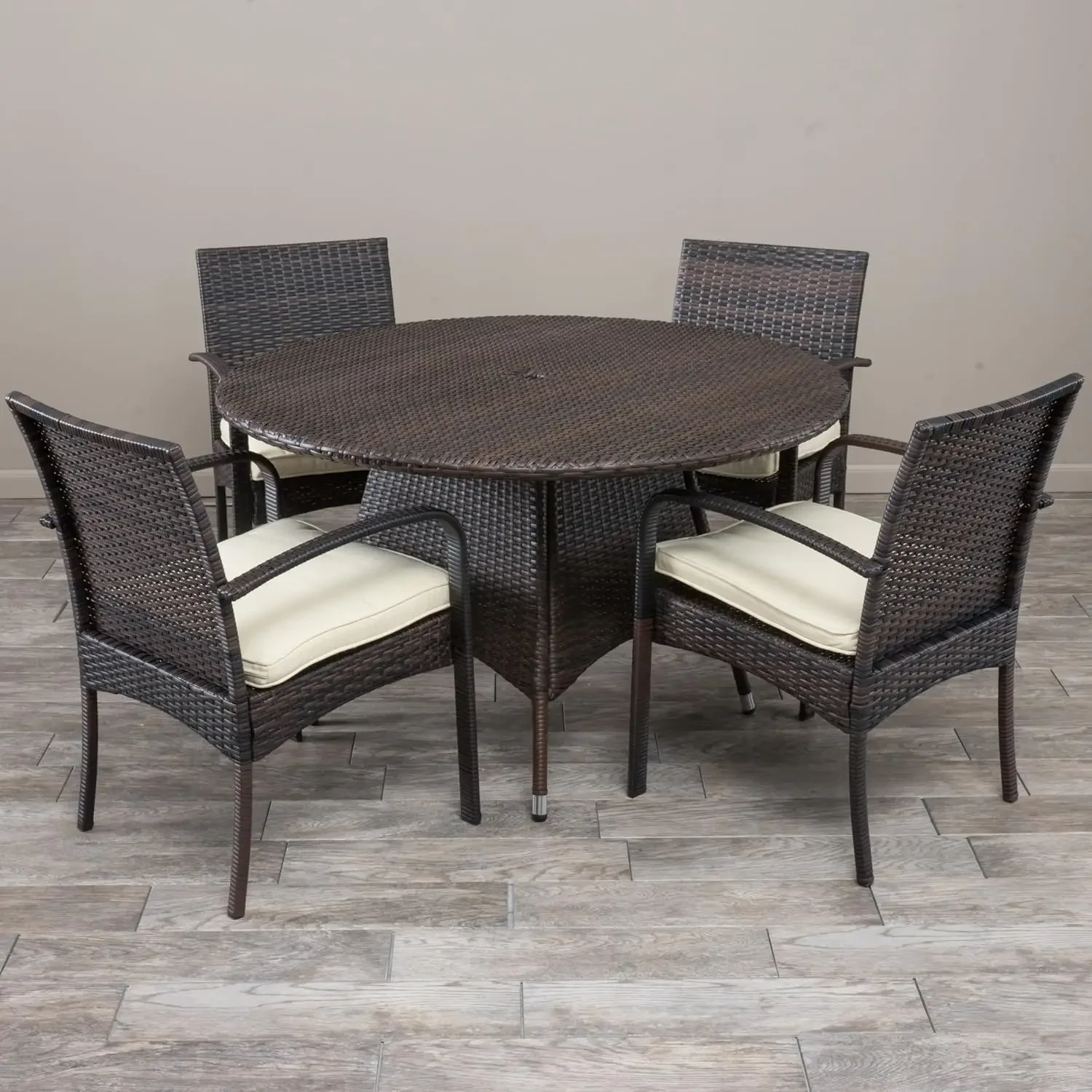 

Theodore Outdoor Wicker 5 Piece Dining Set with Water Resistant Cushions, 22.1 "W x 23.5 "D x 32.75 "H