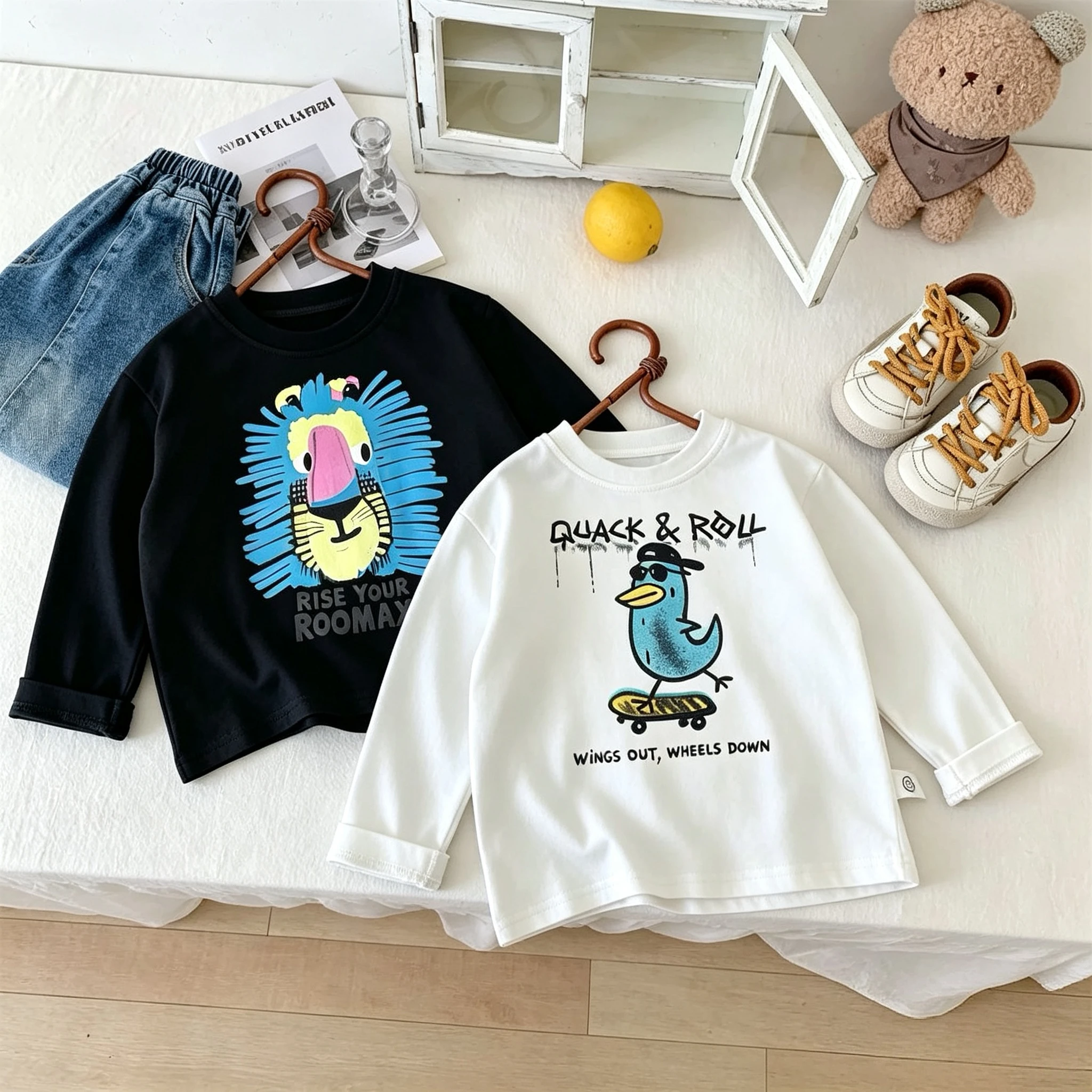 Boutique Children's Wear Long Sleeve T-shirt Tops Printed Cartoon Fashion Casual Kids Bottoming Shirt Spring Fall Clothes 1-7y