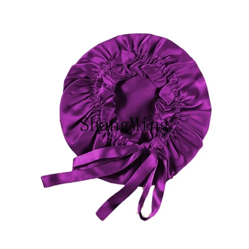 

PYH Double-layer silk mulberry silk nightcap, silk shower cap, women's bath hair care cap