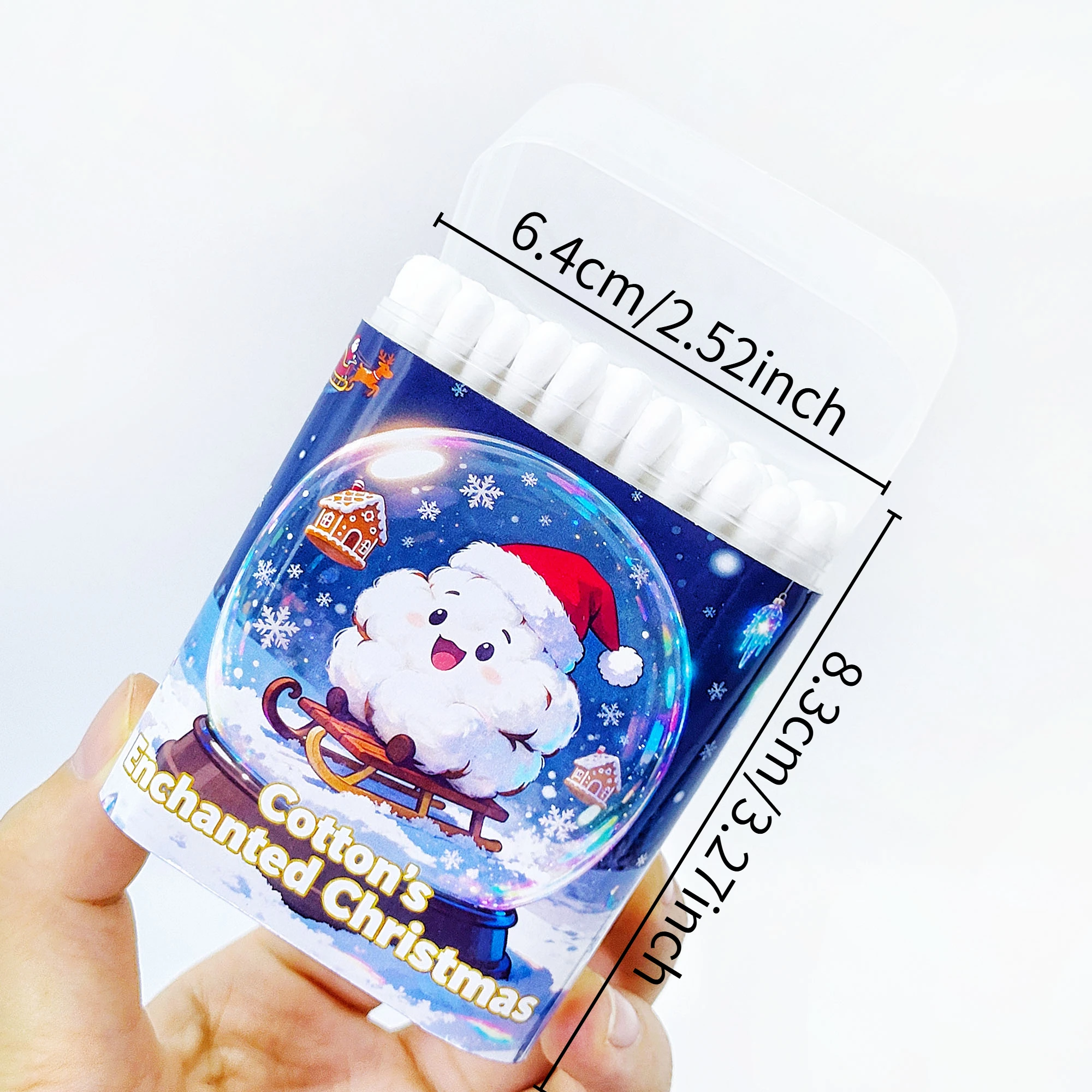 200 قطعة من أعواد القطن بطابع عيد الميلاد على شكل كرة كريستالية متعددة الوظائف برأسين أعواد قطنية ملعقة مستديرة عصا أعواد قطنية. #2