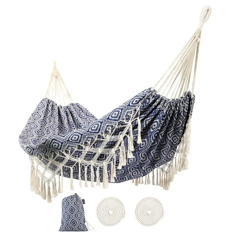 Patio Outdoor Portable Double Bed With Sun Shade Wheels Cotton Hammock