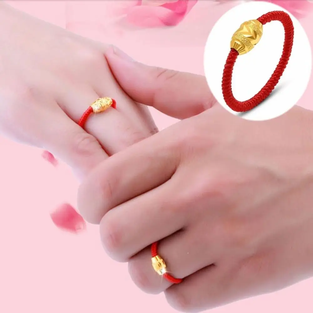 Fashion Lucky Gold Transfer Bead Ring Black Red Rope Braided Jewelry Accessories Couple Ring Good Luck Ring