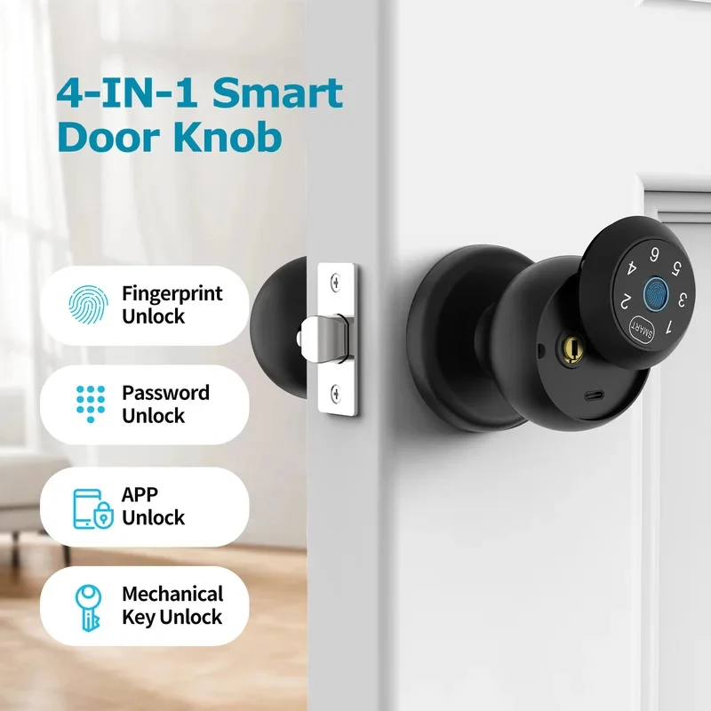 

Viladepot Ball-Shaped Smart Lock Fingerprint, App-Controlled, Passcode, and Electronic Touchscreen Keypad Door Lock Smart Handle