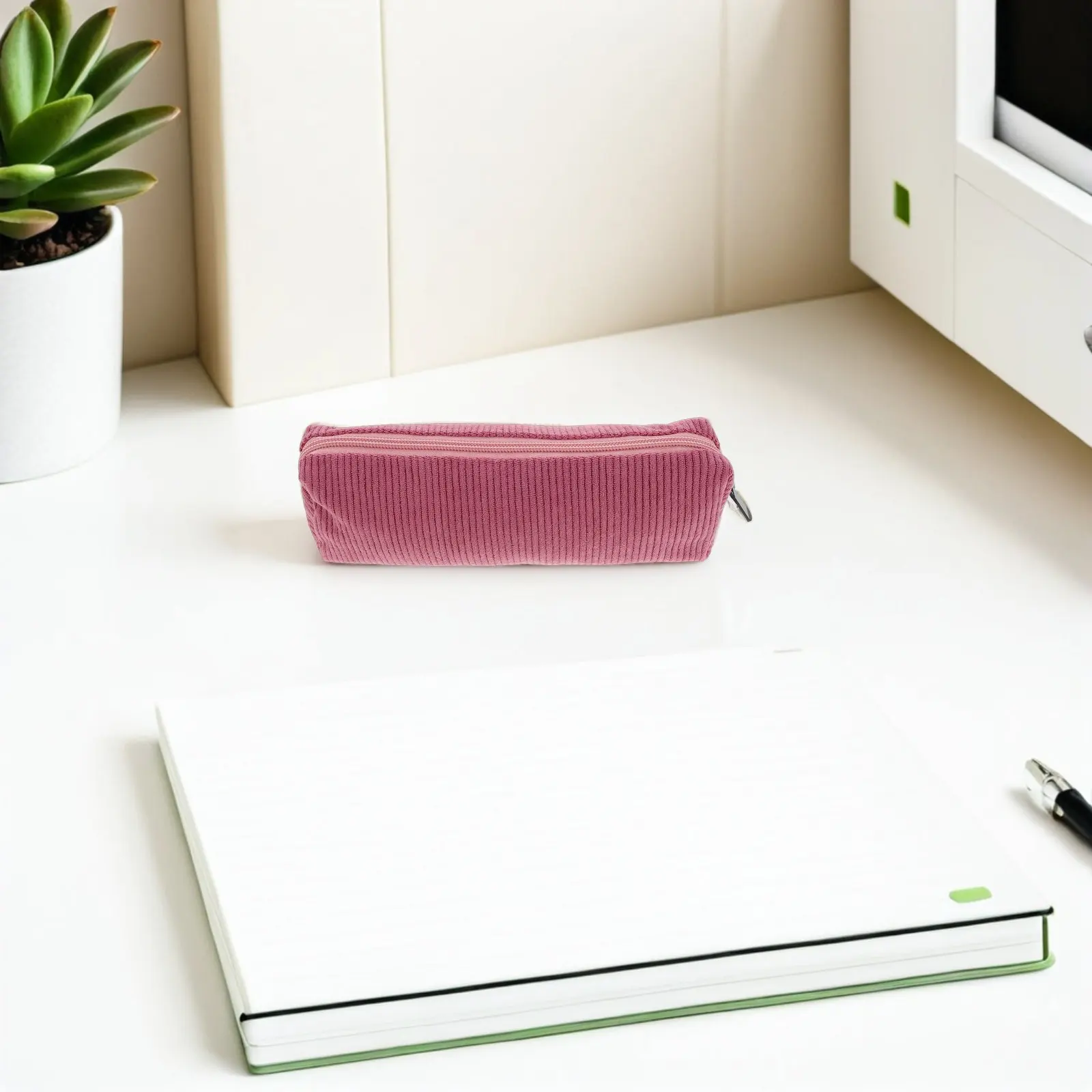 Vintage Soft Pencil Case – Solid Color Polyester Zippered Stationery Organizer Pouch for Teens & Students