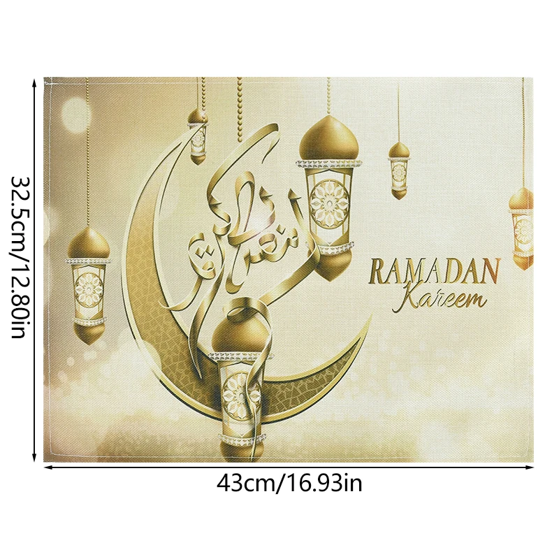32.5*43cm Eid Mubarak Dining Mat Ramadan Kareem Tableware Linen Table Placemat Ramadan Decor For Home Islamic Muslim Party Suppl
