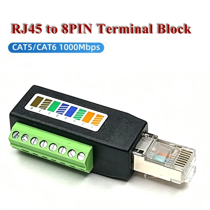CAT6 RJ45 to 8Pin Terminal Block Network Extension Cable Adapter RJ45-CAT5 8P8C No Welding Required Network Connector 1000MBPS