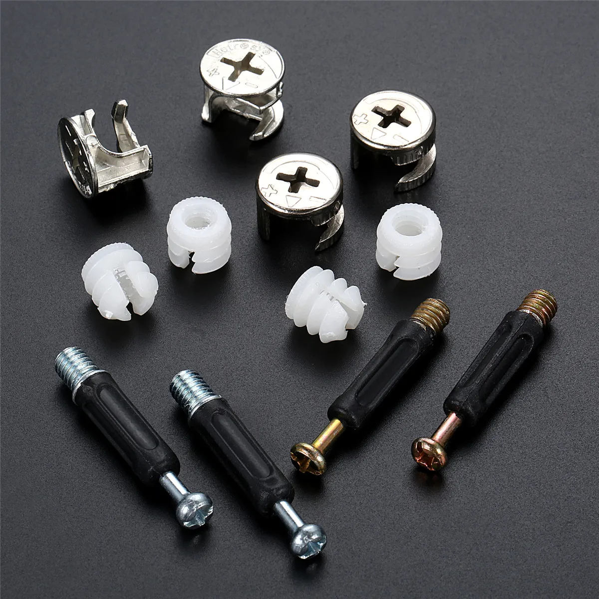 50pcs/set 3-in-1 Furniture Connecting Kit Eccentric Wheel Nut Connector Solid Alloy Joint Set Cabinet Panel Screw Cam Nut Fixing