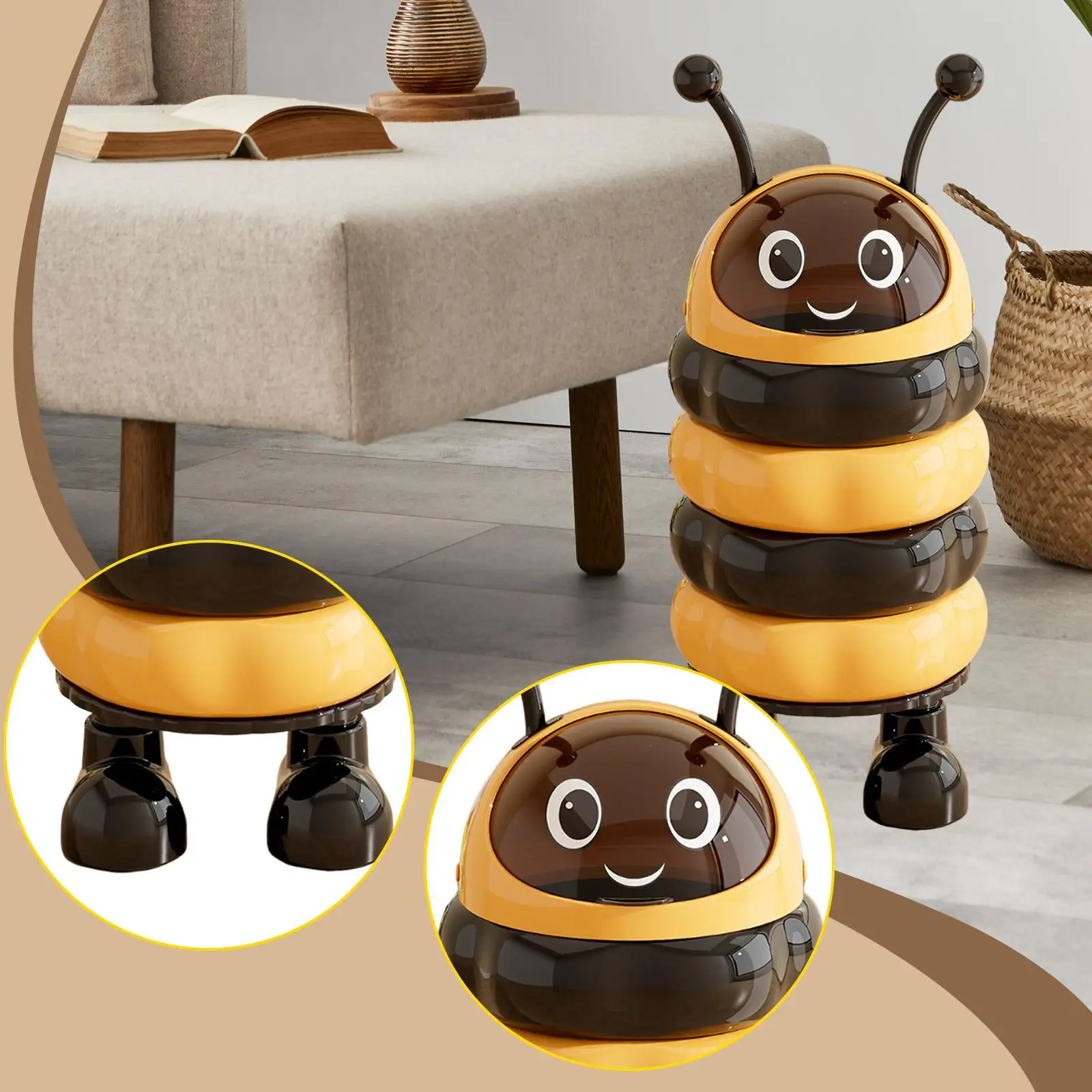 

Мусорный бак в форме пчелы с выдвижной крышкой, украшение, мусорная корзина, мультяшная мусорная корзина, мусорное ведро для ванной комнаты, отеля, офиса, дома