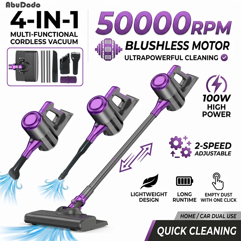 Featherlight Cordless Vacuum ,AbuDodo Mop Combo Easy One Hand Operation 2 in 1 for Pet Hair Hardwood Floor Apartment Home