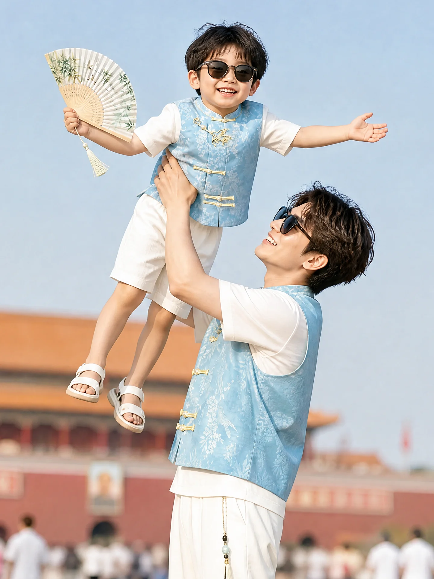 family-matching-outfits-mother-son-vest-style-one-year-old-birthday-clothes-children's-tang-suit-unisex-polyester
