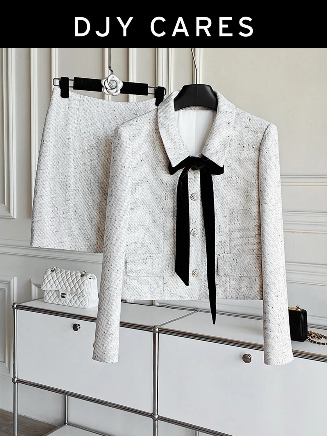 New Light luxury commuting temperament, ashtray jacket, slimming half skirt set big size