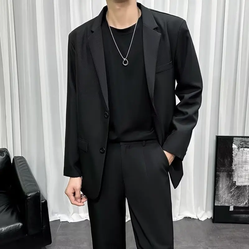 Advanced Ice Silk Long Sleeve Men's Suit Casual Lightweight Short Sleeve Summer Thin Single West Trendy Youth Vitality Style