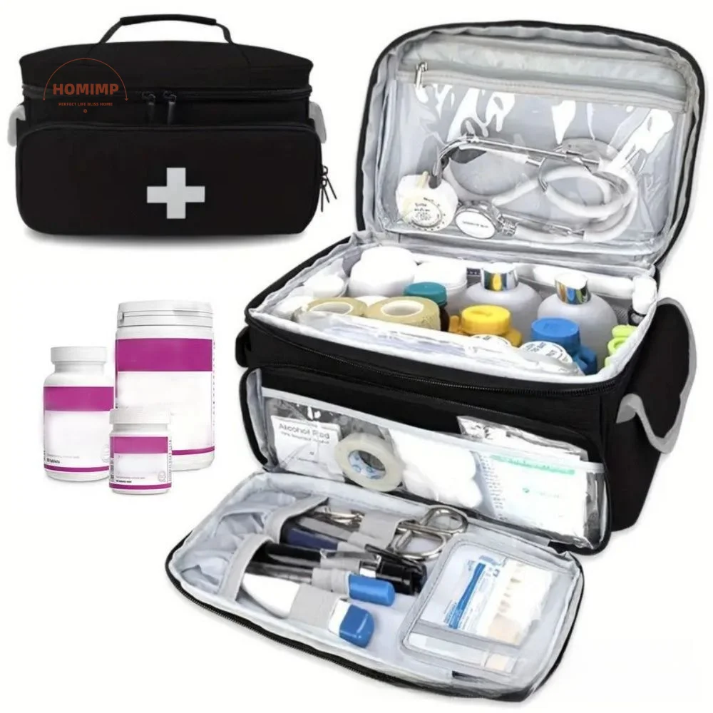 

Large Capacity Medicine Kit Bag Portable Handle Medicine Carry Bag Sorted Storage 6 Mesh Pocket Layered Medicine Boxes School
